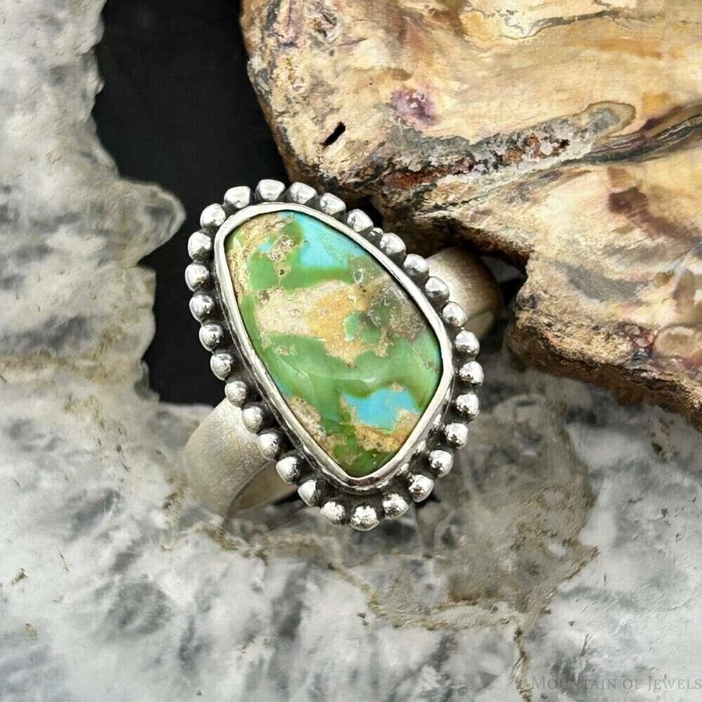 Sterling Silver Southwestern Style Sonora Gold Turquoise Adjustable Ring #4
